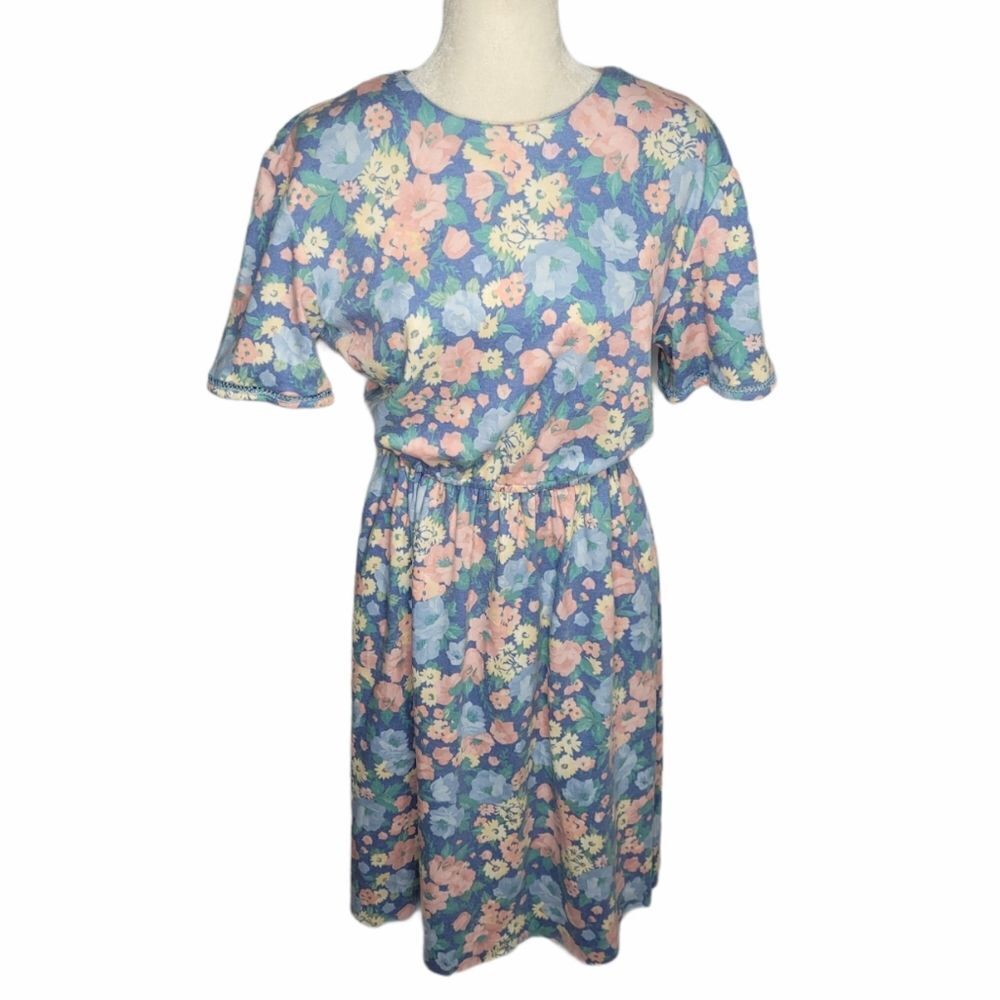 VINTAGE 90s dress‎ pastel floral cottagecore with pockets L